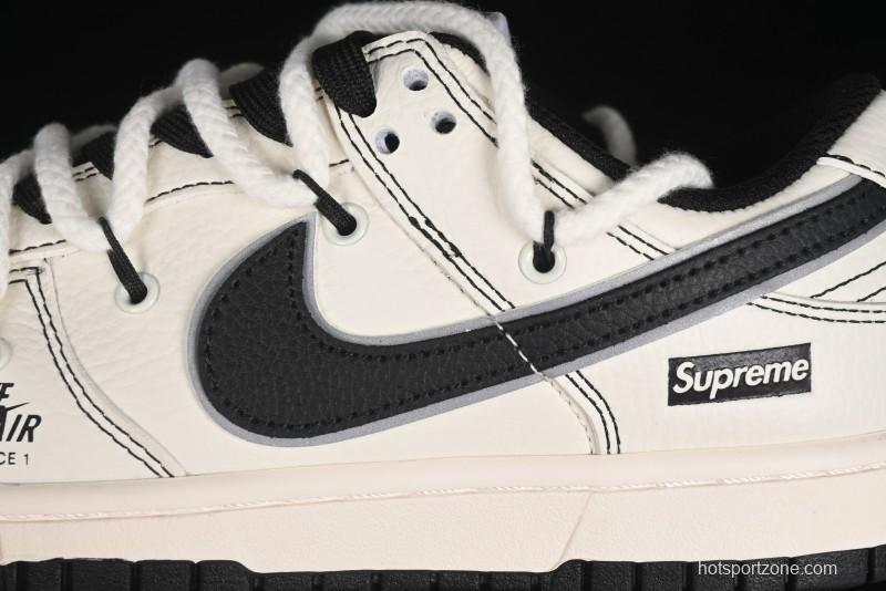 Nike SB Dunk Low Supreme Collaboration - Beige Black Mini Swoosh Anniversary Customized Low-Top Casual Skate Shoes - XX2025-566