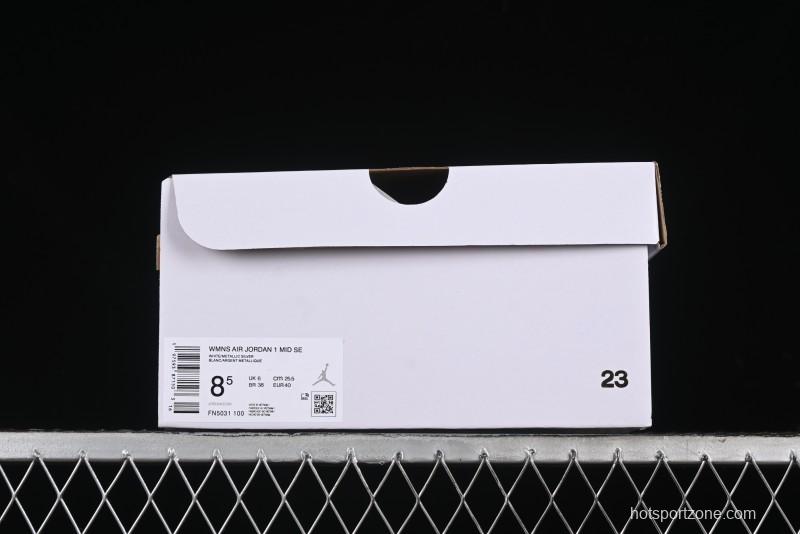 Nike Air Jordan 1 Mid Basketball Shoes Silver White - FN5031-100