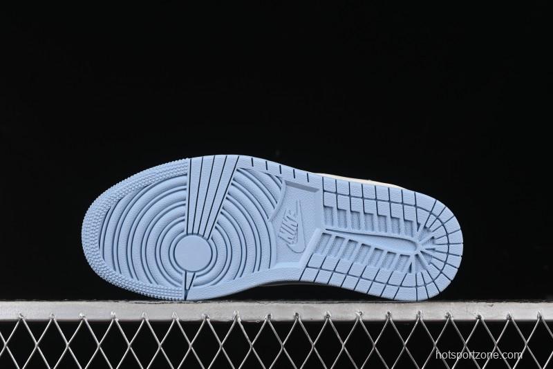 Nike Travis Scott x Fragment Design x Air Jordan 1 Low OG SP AJ1 Supreme Collaboration - White Blue Lettering Low Top Casual Sneakers - XY2688-116