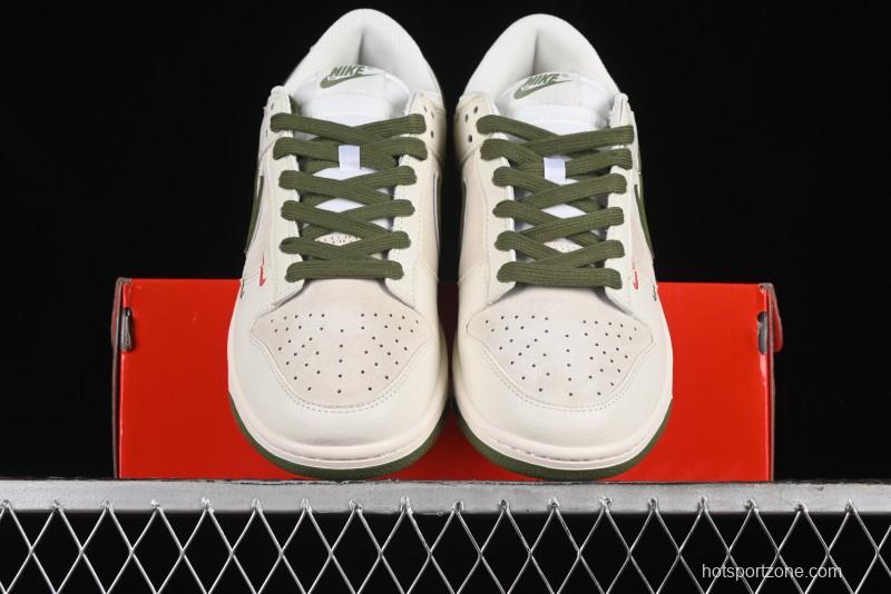 Nike SB Dunk Low Supreme Collaboration - Double Swoosh Beige Dark Green Anniversary High-End Custom Low-Top Casual Skate Shoes - XX2025-689