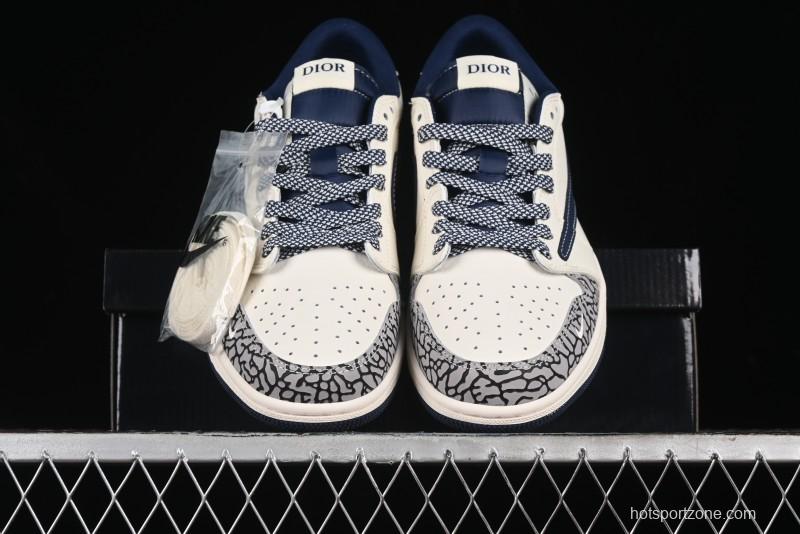 Nike Travis Scott x Fragment Design x Air Jordan 1 Low OG SP AJ1 Retro Sneakers with Stone Pattern - CF3688-029