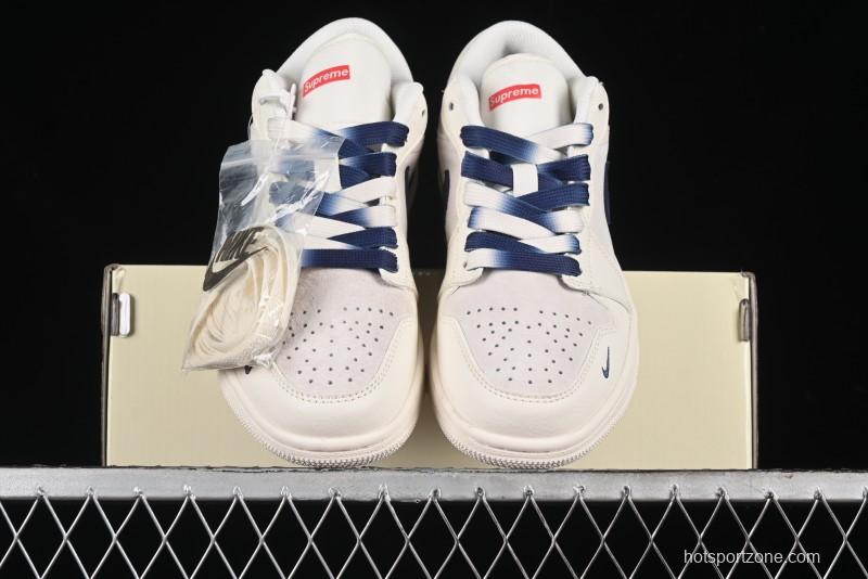 Nike Air Jordan 1 Low Supreme Collaboration - Deep Blue Two-Tone Sole Retro Basketball Shoes - SJ9950-020