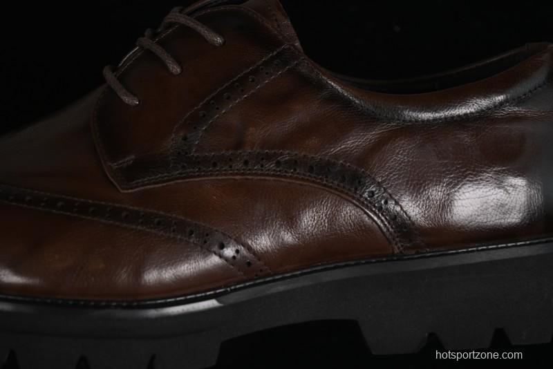 ECCO Block Derby Round Toe Genuine Leather Brogue Dress Shoes - 63667201002