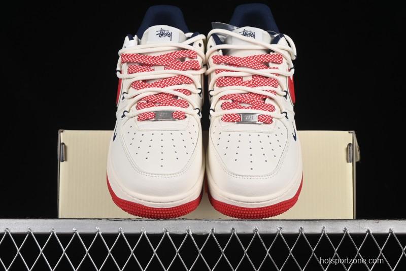 Nike Air Force 1 '07 Low Stussy Collaboration - Off White Red Lace-Up Low-Top Casual Sneakers - SJ1198-300