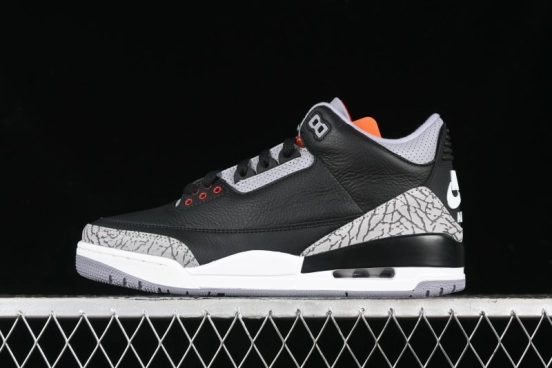Nike Air Jordan 3 Retro Black Cement Sneakers with Visible Air Cushion - DN3707-010