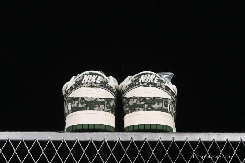 Nike SB Dunk Low Dior Collaboration - Strap Woven Green Check Anniversary High-End Custom Low-Top Casual Skate Shoes - SJ2068-309