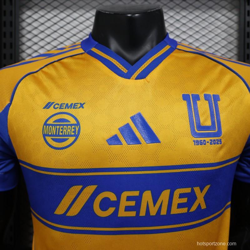 Player Version 25/26 Tigres UANL Home Yellow with Blue Stripes Jersey