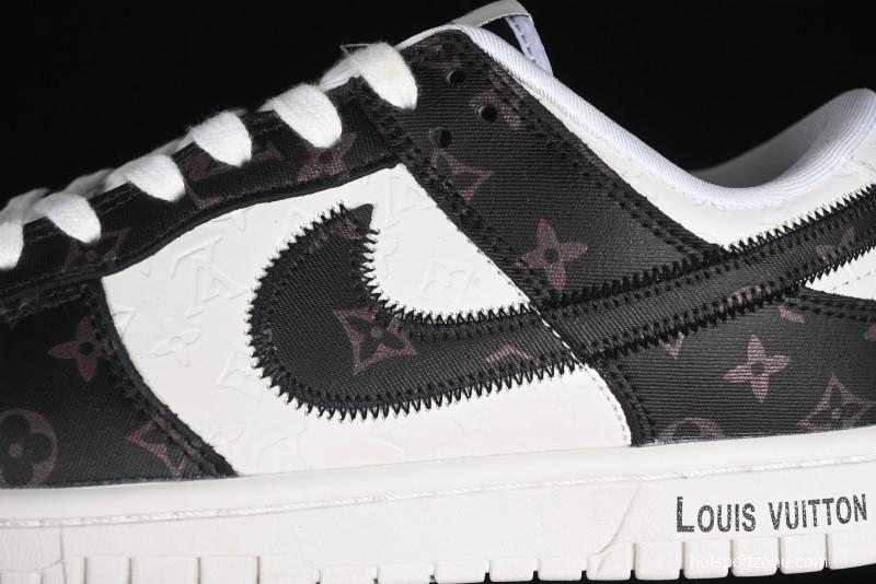 Nike SB Dunk Low LV Collaboration - Embossed White Black Print Anniversary High-End Custom Low-Top Casual Sneakers - DQ1098-361