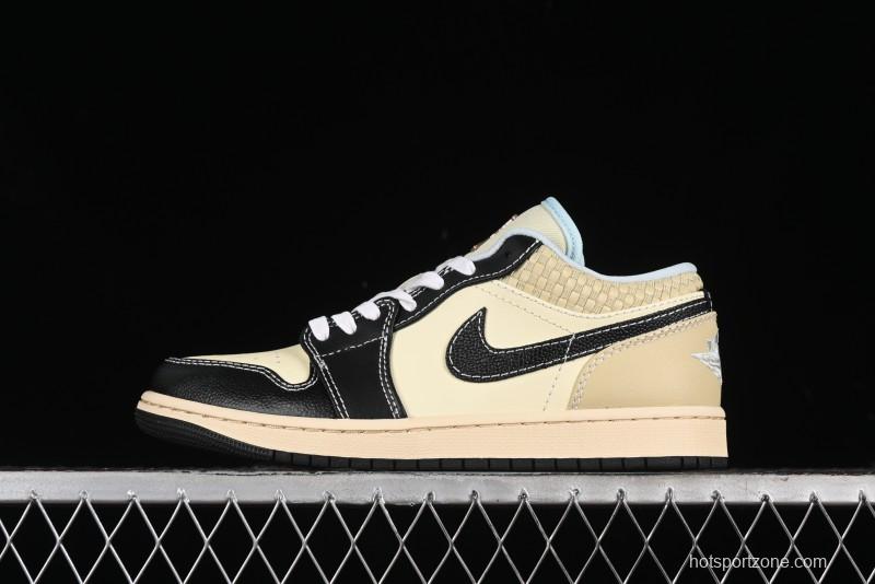 Nike Air Jordan 1 Low "Coconut Milk Black" Casual Basketball Shoes with Contrast Swoosh - HQ3437-101