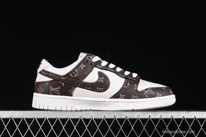 Nike SB Dunk Low LV Collaboration - Embossed White Brown Print Anniversary High-End Custom Low-Top Casual Sneakers - DQ1098-360