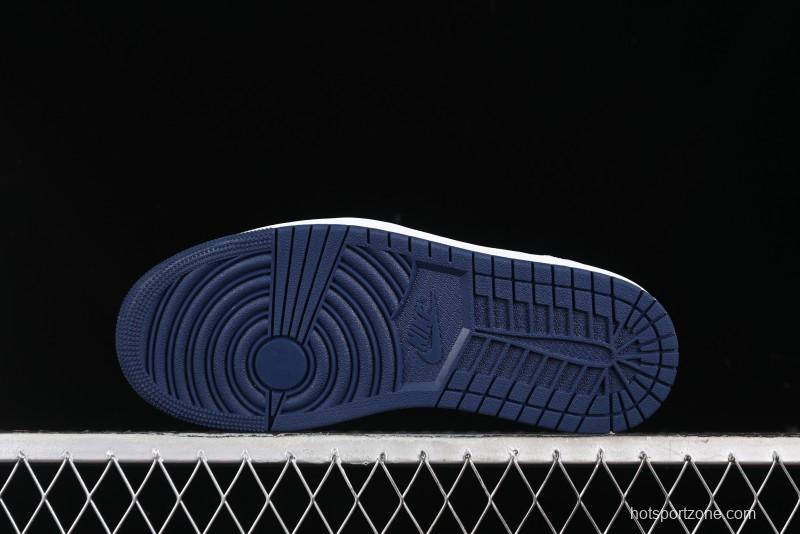 Nike Air Jordan 1 Low 85 Retro Sneakers in White with Metallic Blue Swoosh - FB9933-141