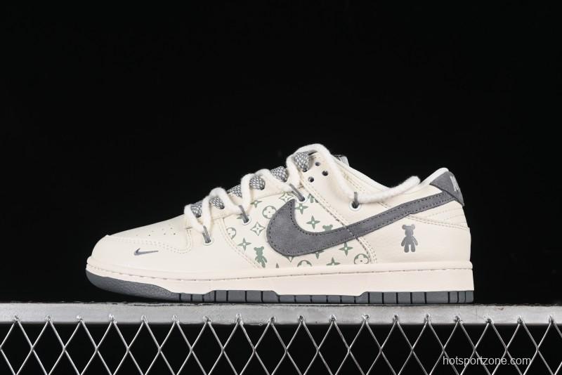 Nike SB Dunk Low Violent Bear Series - Lace-Up Beige with Grey Check - Anniversary Custom Edition Low-Top Casual Skate Shoes - SJ2068-289