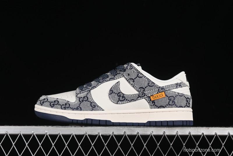 Nike SB Dunk Low Gucci Collaboration - Dark Blue Anniversary High-End Custom Low-Top Casual Skate Shoes - BB9676-313