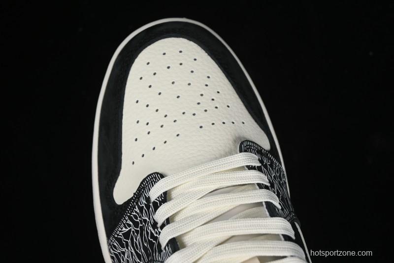 Nike Air Jordan 1 Low Supreme Collaboration - Black White Embossed Custom Retro Basketball Shoes DC2024-032