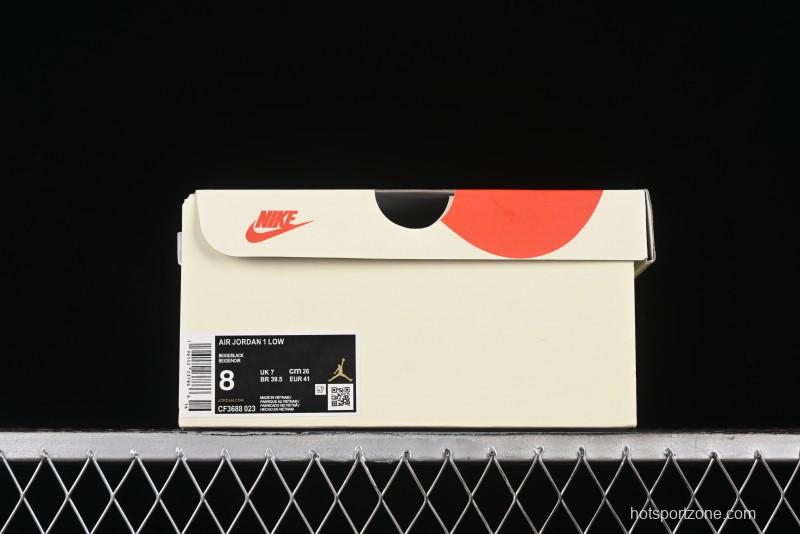 Nike Air Jordan 1 Low Stussy Collaboration - Black Sail Stitched Retro Basketball Shoes - CF3688-023
