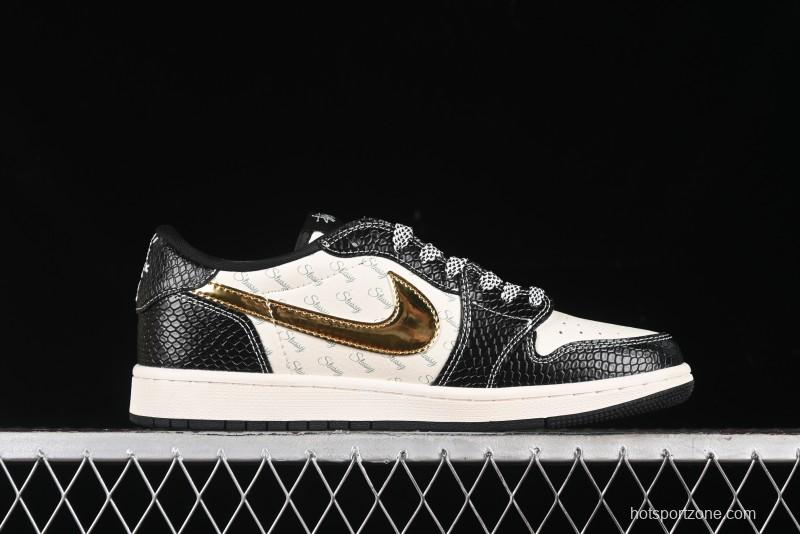 Nike Travis Scott x Fragment Design x Air Jordan 1 Low OG SP AJ1 Retro Sneakers with Dragon Scale Swoosh - XY2688-112