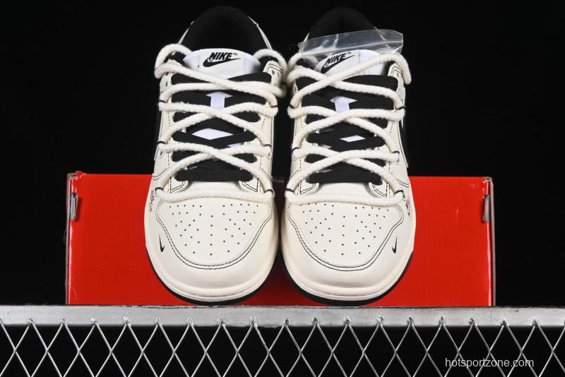 Nike SB Dunk Low Supreme Collaboration - Beige Black Mini Swoosh Anniversary Customized Low-Top Casual Skate Shoes - XX2025-566