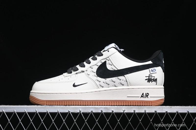 Nike Air Force 1 '07 Low Stussy Collaboration - Beige Black Hook Gum Sole Low-Top Casual Sneakers - XZ6188-255