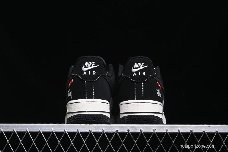 Nike Air Force 1 '07 Low Stussy Collaboration - Black White Double Swoosh Red Tag Low-Top Casual Sneakers - SJ6698-012