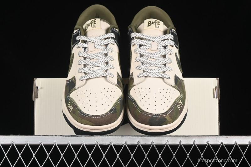 Nike SB Dunk Low Bape Collaboration - Patchwork Camouflage Anniversary Custom Low-Top Casual Sneakers - CH6336-229
