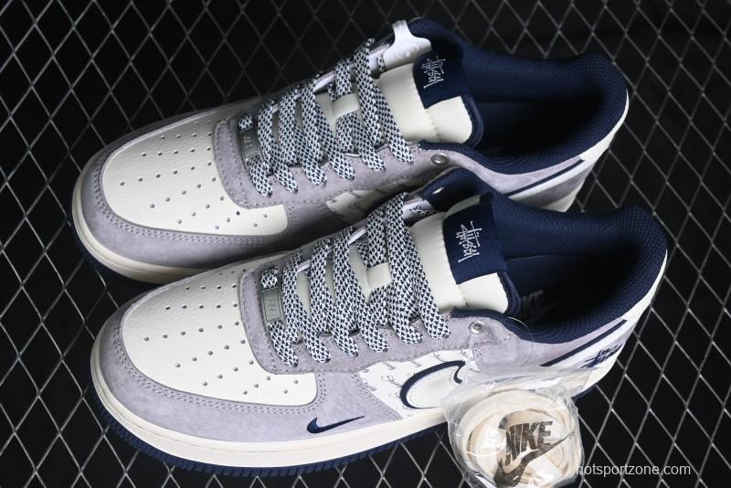 Nike Air Force 1 '07 Low Stussy Collaboration - Grey White with Blue Outsole Low-Top Casual Sneakers - SJ6698-006