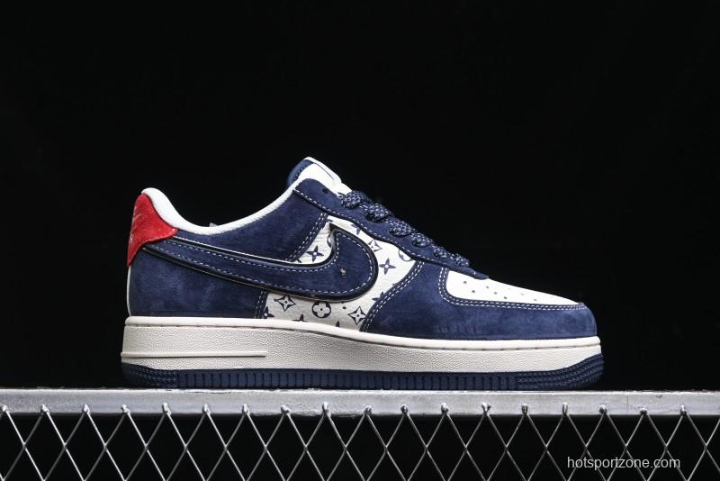 Nike Air Force 1 '07 Low Stussy Collaboration - Navy Red Print Casual Sneakers - XZ6188-350