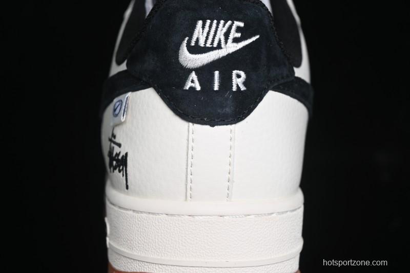 Nike Air Force 1 '07 Low Stussy Collaboration - Beige Black Hook Gum Sole Low-Top Casual Sneakers - XZ6188-255