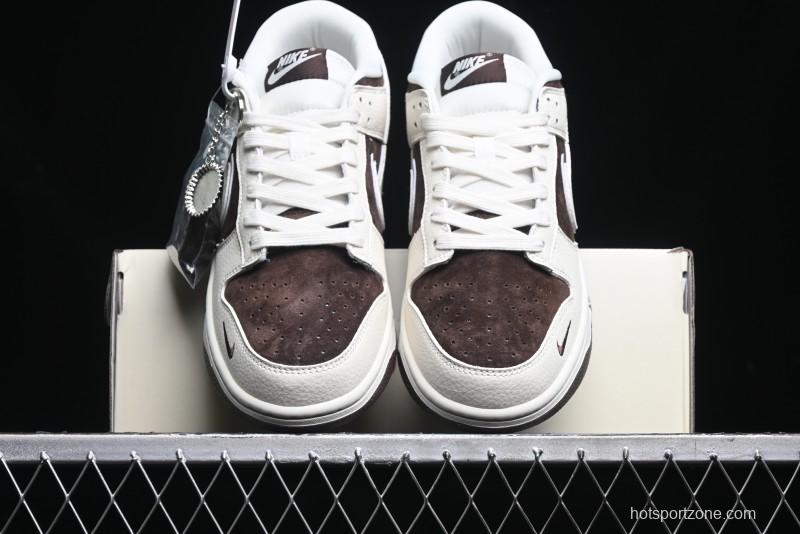 Nike SB Dunk Low Stussy Collaboration - Dark Brown White Swoosh Anniversary Custom Low-Top Casual Sneakers - KK1333-012