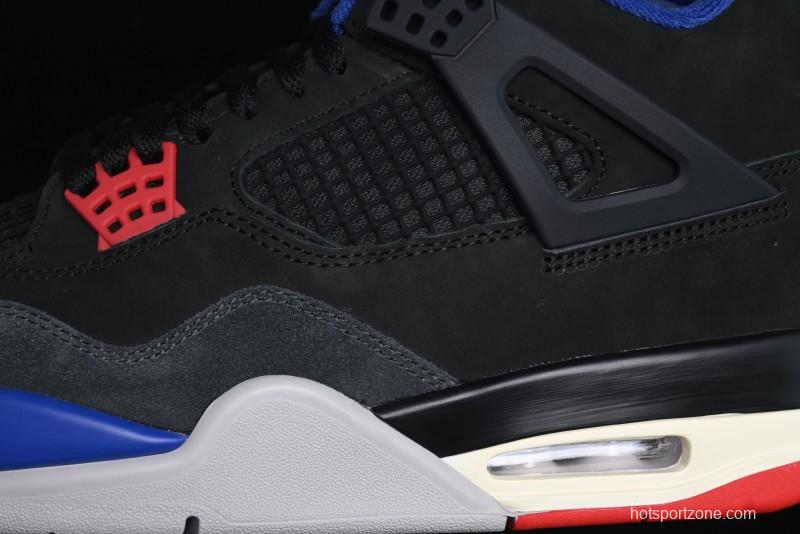Nike Air Jordan 4 Retro Basketball Shoes with Black-Grey-Blue Color Blocking - FV5029-003