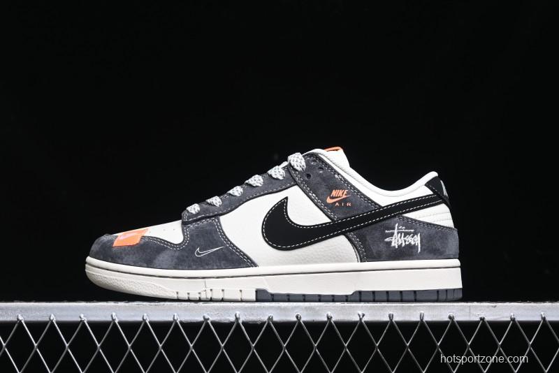 Nike SB Dunk Low Stussy Collaboration Patch Grey Black Black Swoosh Anniversary Custom Low-Top Casual Skate Shoes - MM1089-026