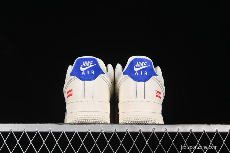 Nike Air Force 1 '07 Low Supreme Collaboration - Off White Navy Blue Low Top Casual Sneakers SJ6698-004