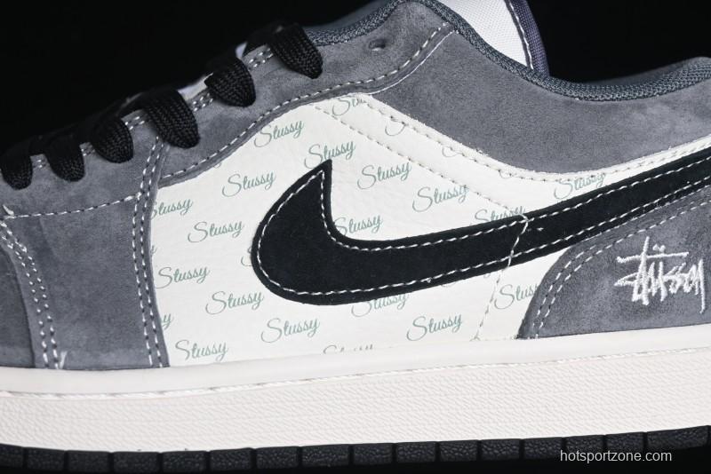 Nike Air Jordan 1 Low Stussy Collaboration Pig Grey Black Swoosh Custom Retro Basketball Shoes - SJ9950-029