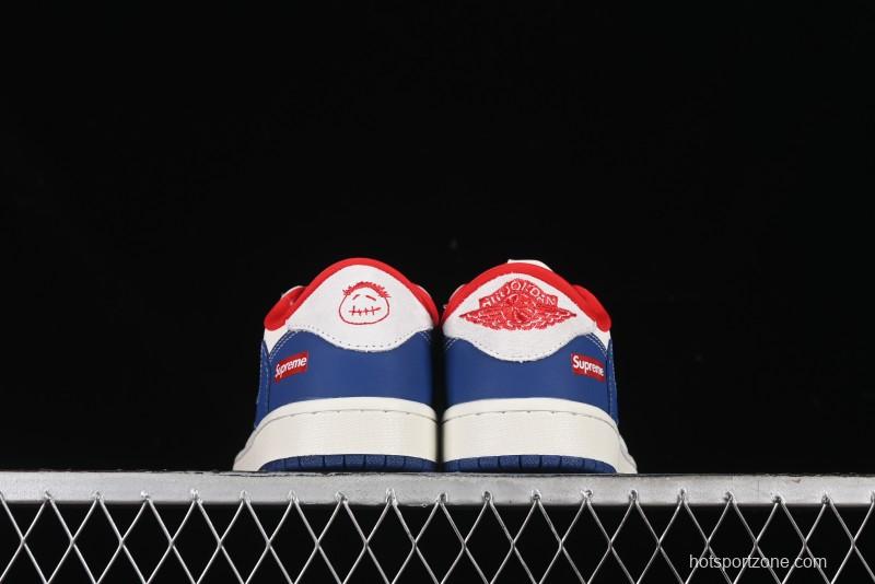 Nike Travis Scott x Fragment Design x Air Jordan 1 Low OG SP AJ1 Supreme Collaboration - Blue White Colorway Low Top Casual Sneakers CH6336-016
