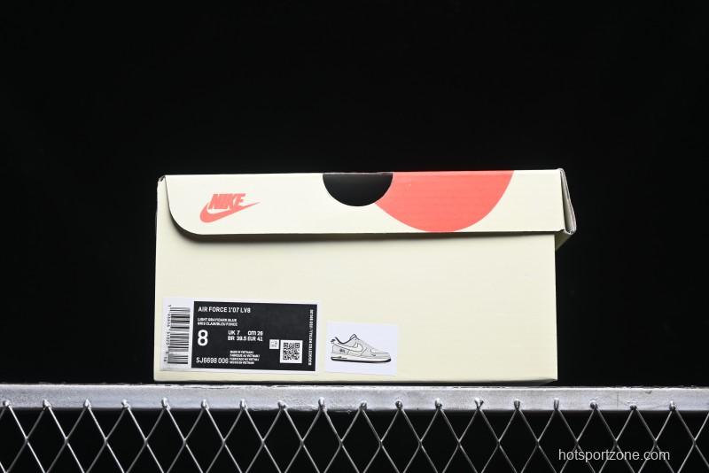 Nike Air Force 1 '07 Low Stussy Collaboration - Grey White with Blue Outsole Low-Top Casual Sneakers - SJ6698-006