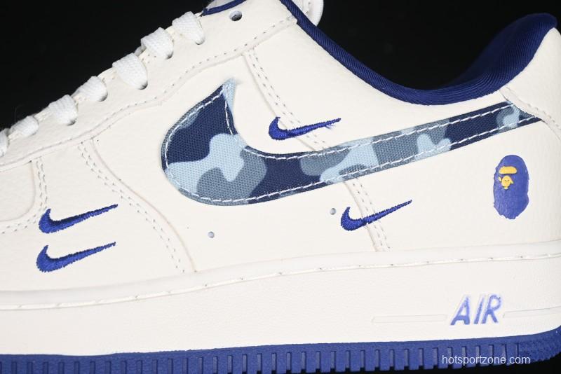 Nike Air Force 1 '07 Low Bape Collaboration - Blue Four Small Swoosh Casual Sneakers - KK1988-036