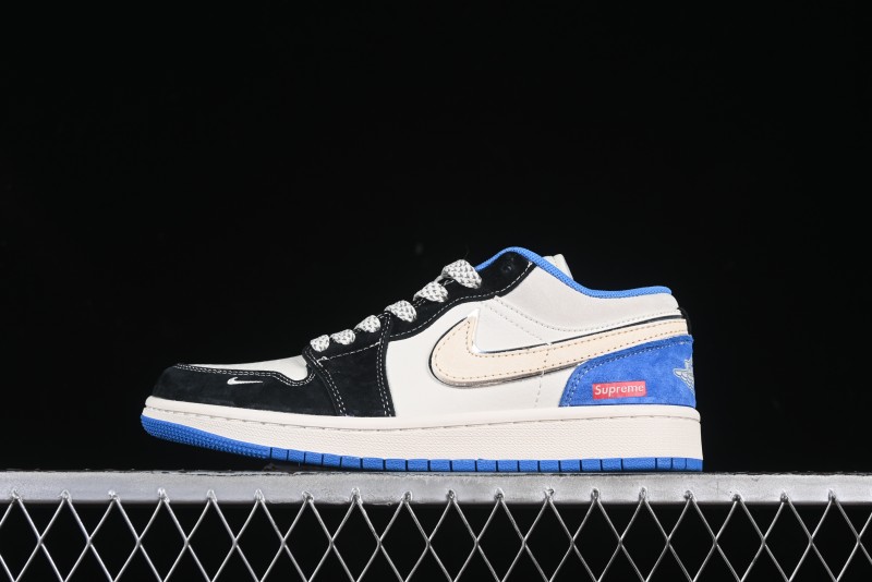 Nike Air Jordan 1 Low Supreme Retro Black Blue Custom Basketball Shoes - XX3318-501