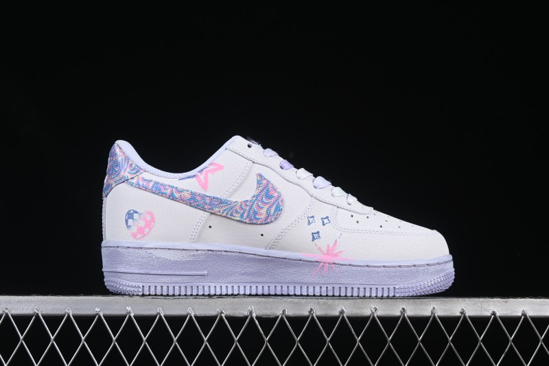 Nike Air Force 1 '07 Low Double Hearts Casual Sneakers with Hand-Drawn Anime Doodle and Pink Blue Hearts - CZ0377-002