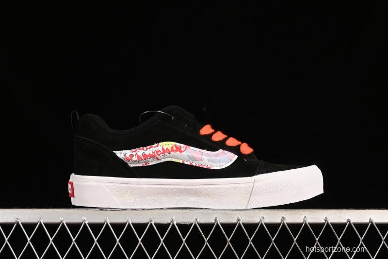 Vans Classics Knu Skool Retro Sneakers with Embroidered Graffiti Design and Thick Tongue - VN000CS00ZB