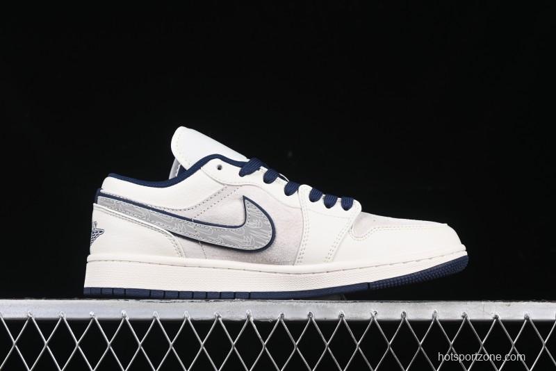 Nike Air Jordan 1 Low Supreme Collaboration - Shadow Swoosh Custom Retro Basketball Shoes - XX3318-368