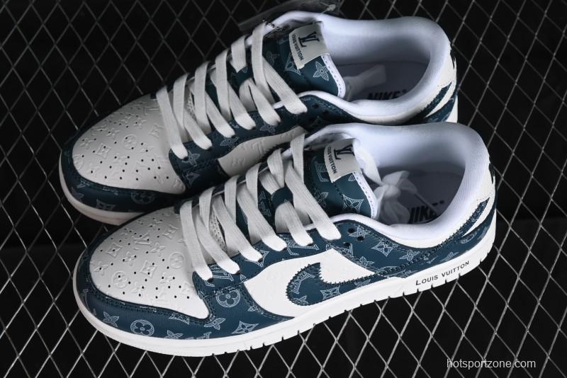 Nike SB Dunk Low LV Collaboration - Dark Blue Print Anniversary High-End Custom Low-Top Casual Sneakers - DQ1098-363