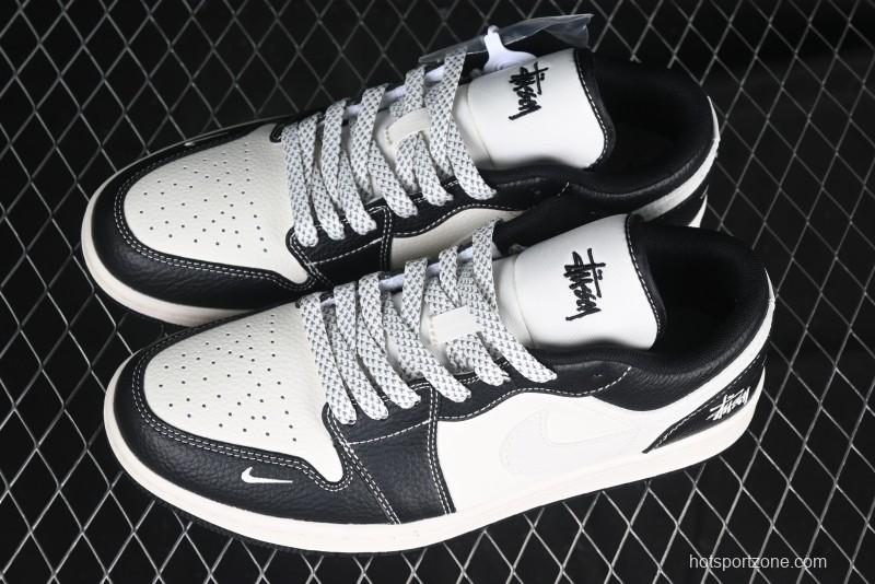 Nike Air Jordan 1 Low AJ1 Stussy White Black Leather Retro Basketball Shoes - XX3318-507