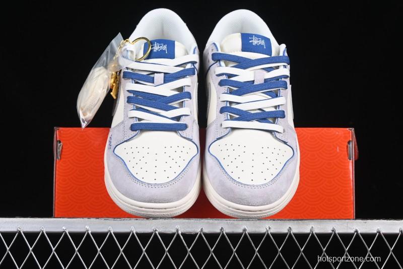 Nike SB Dunk Low Stussy Year of the Snake Collaboration Light Blue Silver Swoosh Anniversary Custom Low-Top Casual Sneakers - DM6868-010