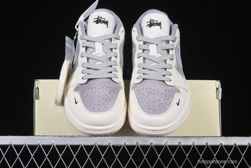 Nike Air Jordan 1 Low Stussy Collaboration - Retro Basketball Shoes in Light Grey - SJ9950-044