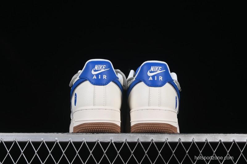Nike Air Force 1 '07 Low Bape Collaboration Beige Blue Gum Pull Tab Casual Sneakers - SJ1198-112