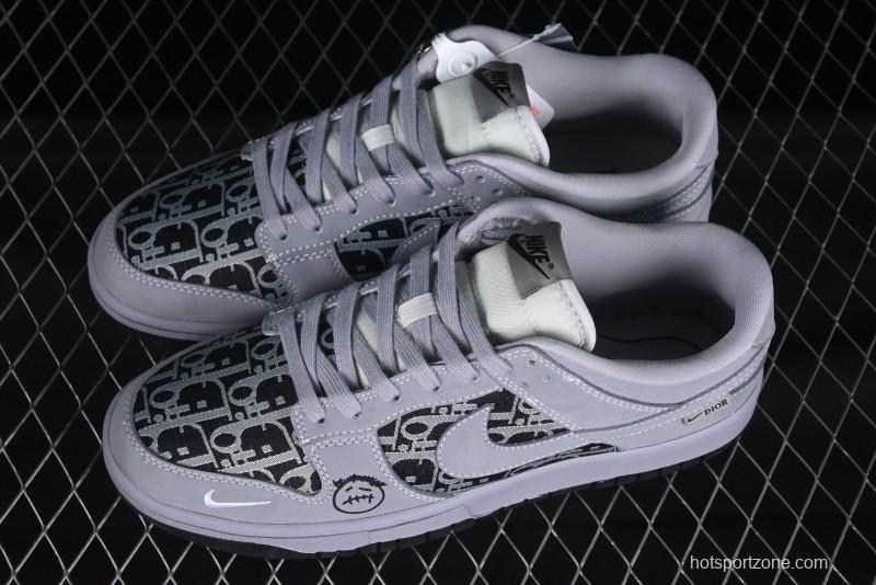 Nike SB Dunk Low Dior x TS Triple Collaboration Canvas Grey Check Anniversary High-End Custom Low-Top Casual Sneakers - KK1333-029