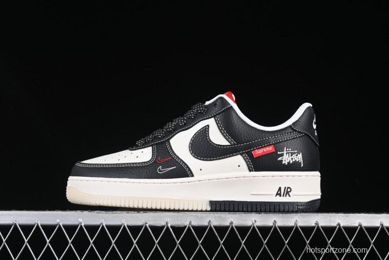 Nike Air Force 1 '07 Low Stussy Supreme Collaboration Dual-Tone Black Red Logo Low-Top Casual Sneakers - HH7518-043