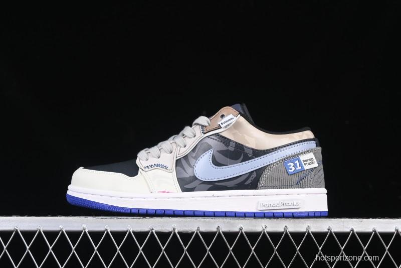 Nike Air Jordan 1 Low Retro Basketball Shoes with Panda Mischief Skyline Design - 553558-154