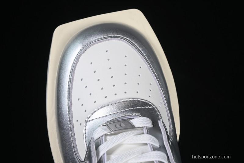 Choco Concert Leather Asymmetrical Fashion Sneakers Silver White - AJE5