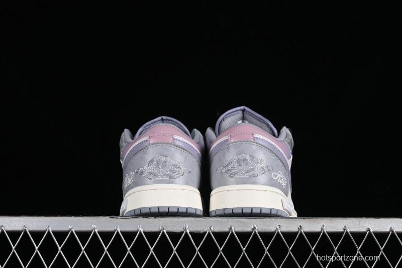 Nike Air Jordan 1 Low AJ1 Retro Basketball Shoes with Panda Mischief Modern Floral Design - 553560-053