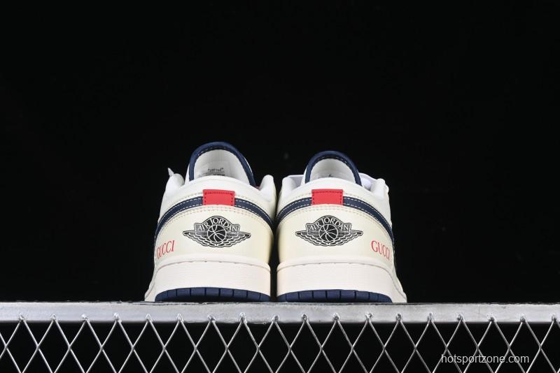 Nike Air Jordan 1 Low AJ1 Gucci Collaboration Beige Blue Swoosh Retro Basketball Shoes - FC1688-198